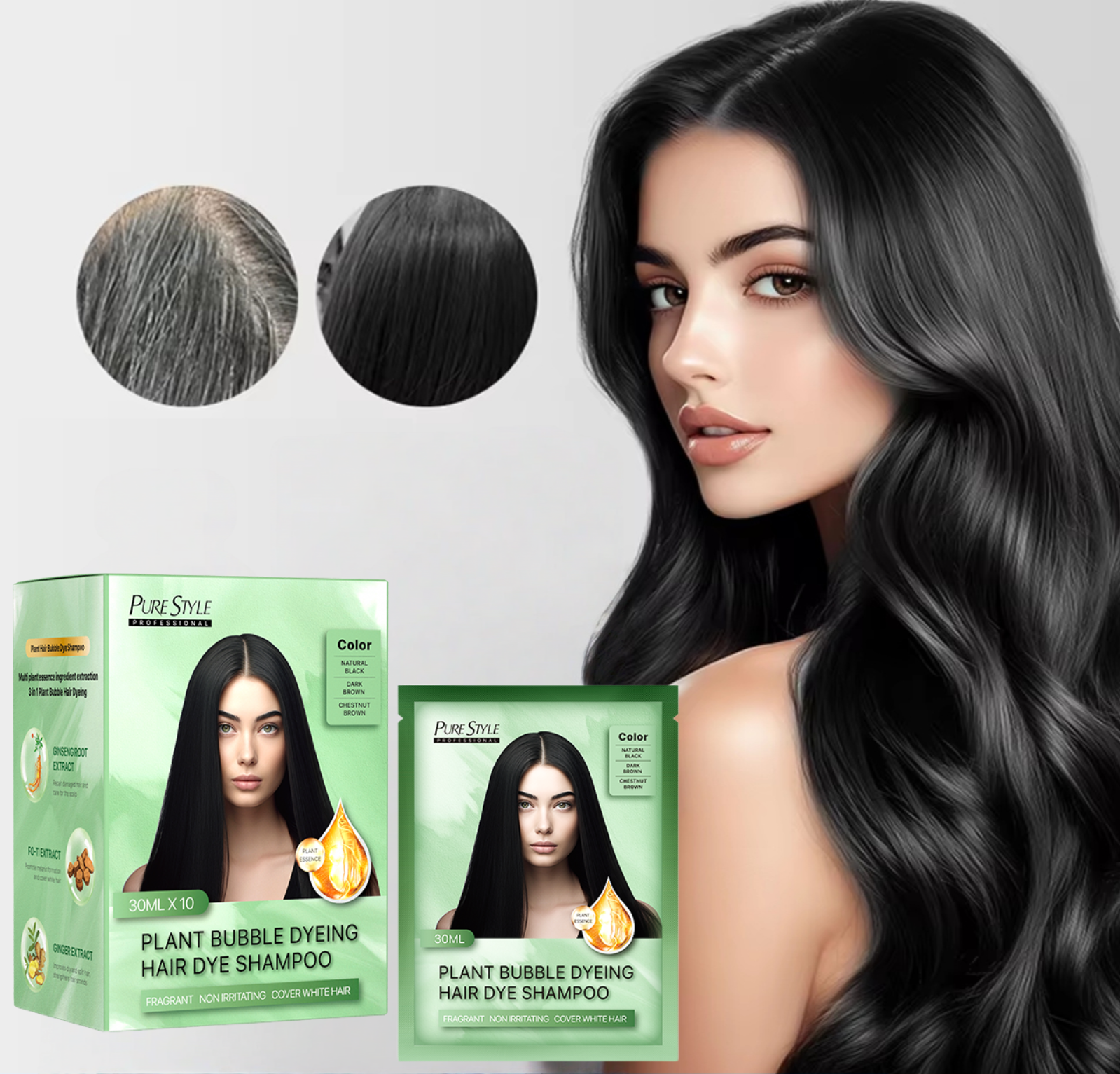 Plant Hair Dye Shampoo Fast Gray Coverage Bubble Color for Home Use Black Hair