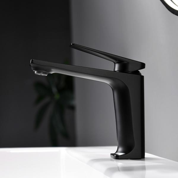 Brass Single Hole Single Handle Basin Mixer Tap in Matte Black