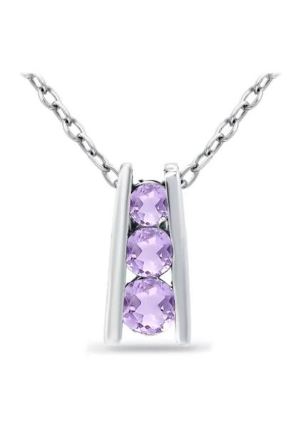 3/8 ct. t.w. Collar pendiente de la escalera de la amatista 3-Stone en Sterling Silver