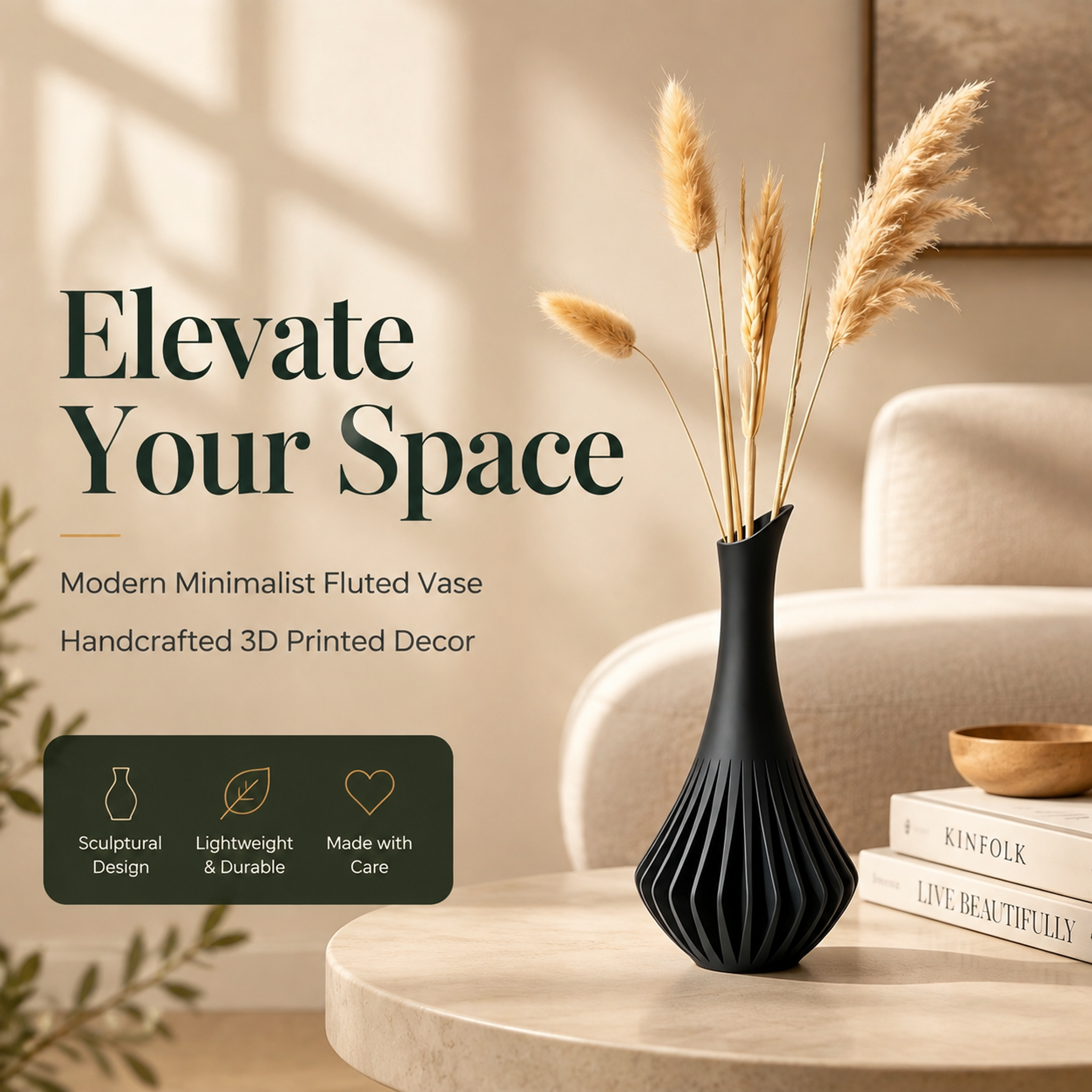 Minimalist Modern Custom 3D Printing Decor Narrow Opening 3d Print Vase For Pampas Grass