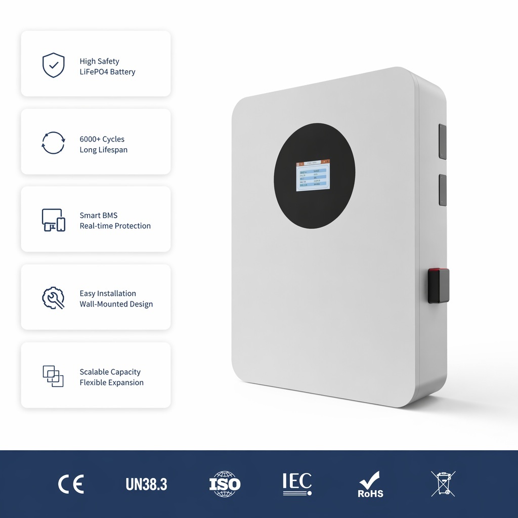25.6V 314Ah 8.038kWh Wall-Mounted LiFePO4 Battery Powerwall for Whole House Solar Storage TIANON