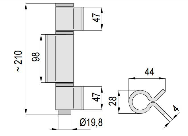Welding hinge H26503X hinge leaf ringent, with washer or bearing,material:iron, finishing:self color or zinc plating