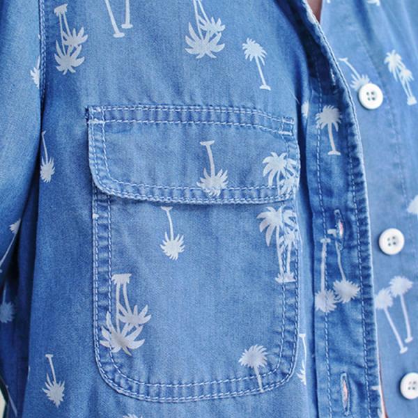 100% Cotton Chambray Long Sleeves Shirt , Loose Fit Blouses For Young Ladies