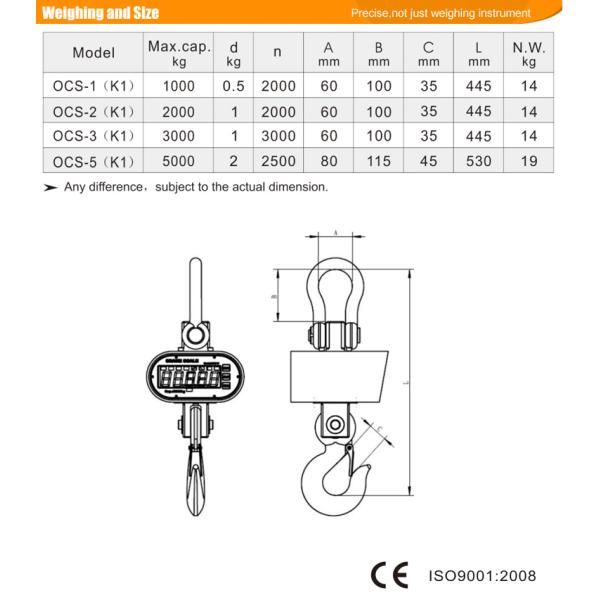 OCS-K Solid Type Electronic Crane Scales Alloy Case Electronic 5KG Accuracy