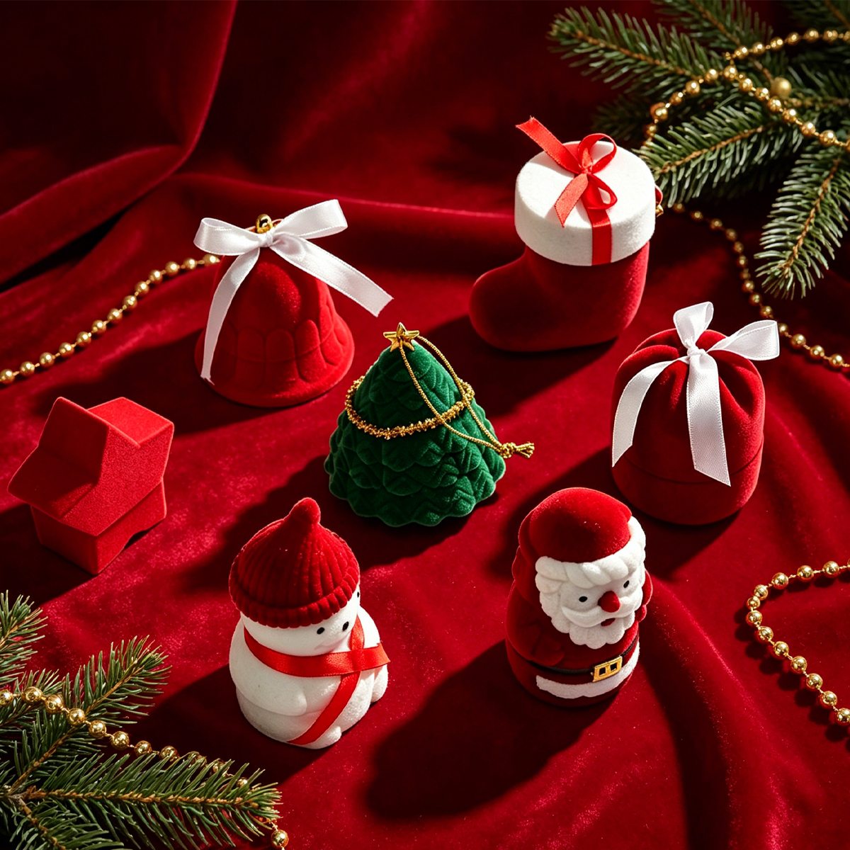 Private Label Christmas Shape Velvet Jewelry Case Velvet Ring Gift Boxes