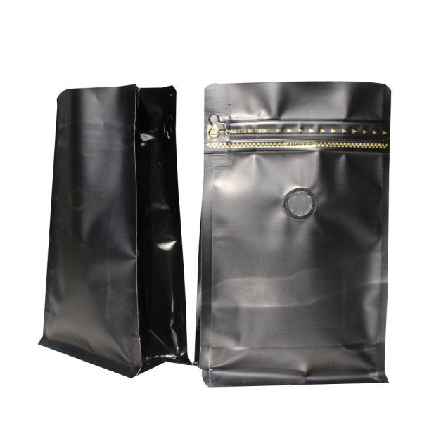 Custom Printed Doypack Resealable Black Matte Coffee Bag with Valve