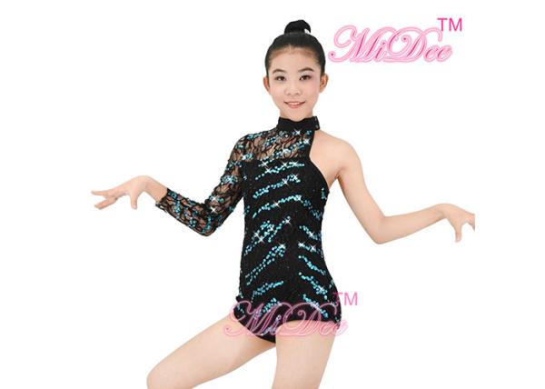 Biketard Jazz Tap Costumes One - shoulder Sleeve Lace Sequin For Gymnastic Girls