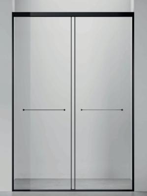 Estante de aço inoxidável, casa de banho, duche, porta deslizante dupla, preto fosco.