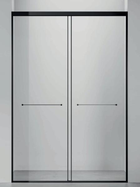 Aço inoxidável, casa de banho, duche, porta deslizante dupla, Matt Black