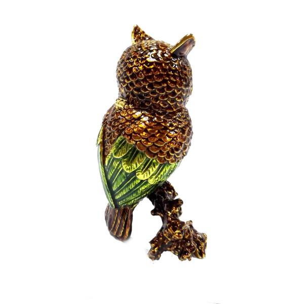 Beautiful owl handpaint metal jewelry box rhinestone owl birds enamel trinket boxes