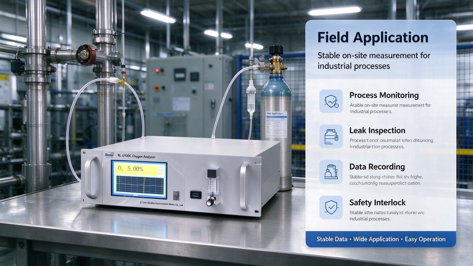 Metal Online Gas Analyzer Oxygen O2 Gas Meter With 0.00-25% Range Sound Alarm