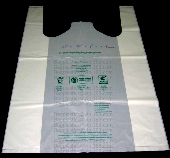 Starch Biodegradable T Shirt Bags Made Of PLA PBAT, 100% Biodegradable & Compostable,T-Shirt Shopping Bags, DOLLAR STORE