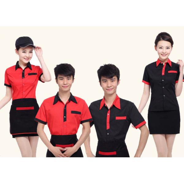 Red And Black Color Restaurant Staff Uniform Cotton New Polo Style For Waitresses