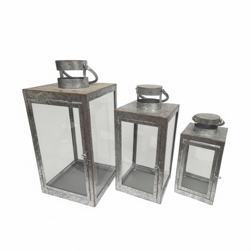 Customizable Metal Lantern Featuring Clear Glass Panels and Top Vent for Heat Release Designed for Versatile Indoor and Outdoor
