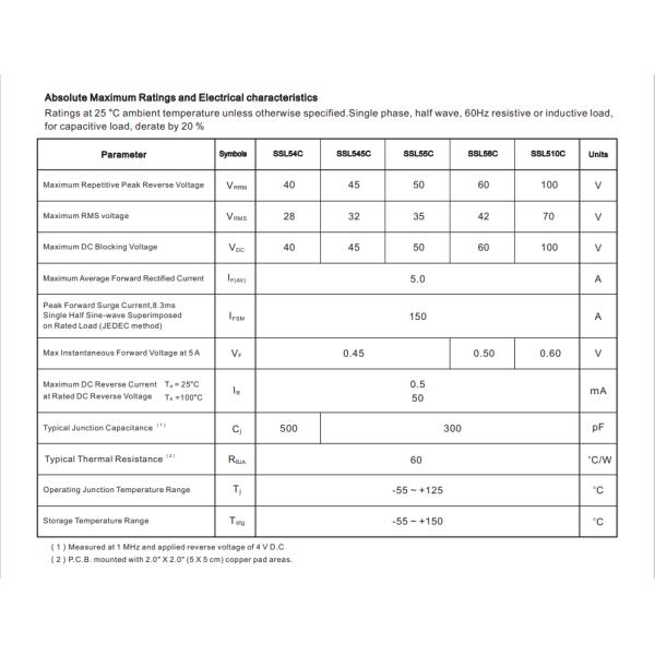 Export Low VF Schottky Diode SSL510C SMC 5A 100V For Use in Low Voltage, High Frequency Inverters