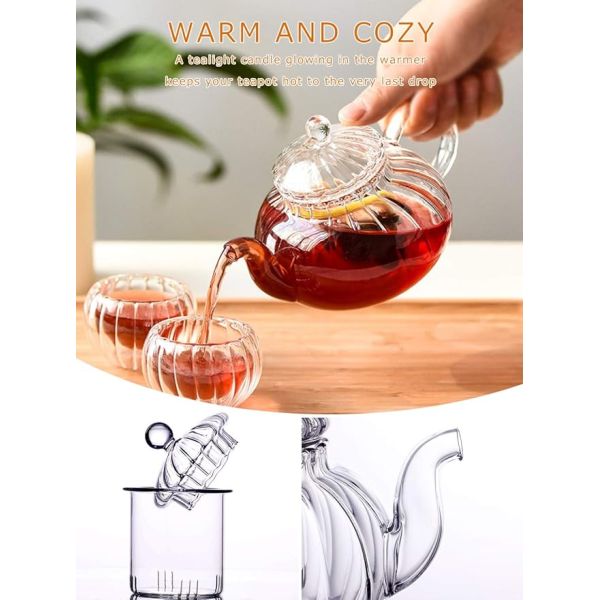 OEM 600ml 20oz Pumpkin Ribbed Glass Teapot Heat Resistant Coffee Pot Stovetop Safe