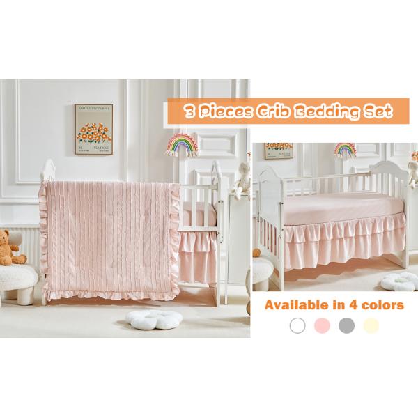 Pink Microfiber Crib Bedding Set - 3 Piece Shabby Chic Baby Set