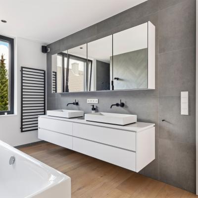Matte White Plain Melamine Sink Bathroom Vanity Units Ceramic Basin Drawer Handless