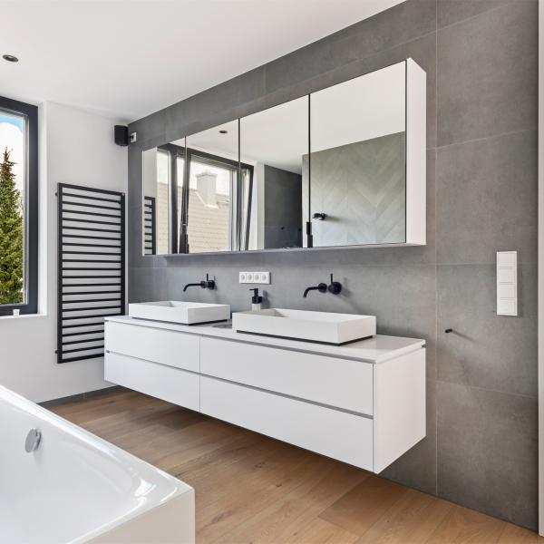 Matte White Plain Melamine Sink Bathroom Vanity Units Ceramic Basin Drawer Handless