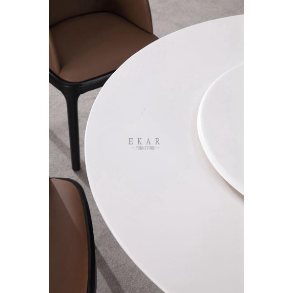 White And Black Round Stone Rotating Dining Table