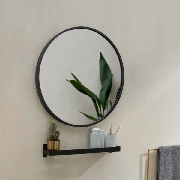 Vintage Solid Wood Frame Wall Mirror , Round Wall Mounted Bathroom Vanity Mirror
