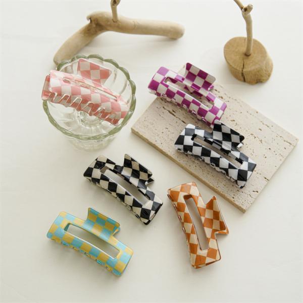 acetic acid colorful clip hair accessories imitation color check clip shark hair accessories OEM Hollow out logo