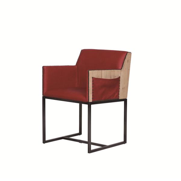 Industrial Wood Back Leather Leisure Chair Old Finish Iron Legs Real Leather Cushion