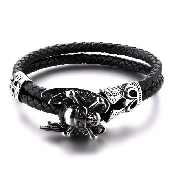 New arrival body jewelry stainless steel leather bracelet northskull bracelet men