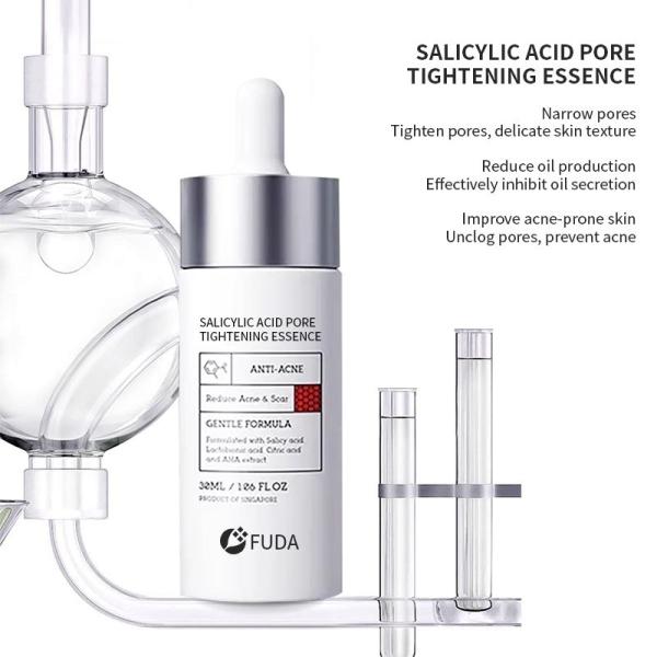 Ácido salicílico para limpiar las espinillas de la piel grasa y propensa al acné