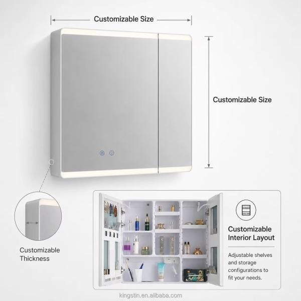 Kingstin Luxury ABS LED Mirror Cabinet with Defogger, Smart Storage and 3 Color Lighting for Projects