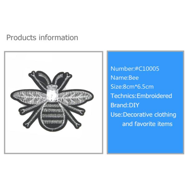Bee embroidered patch , made of rhinestone and bead, various colors and size#C10005