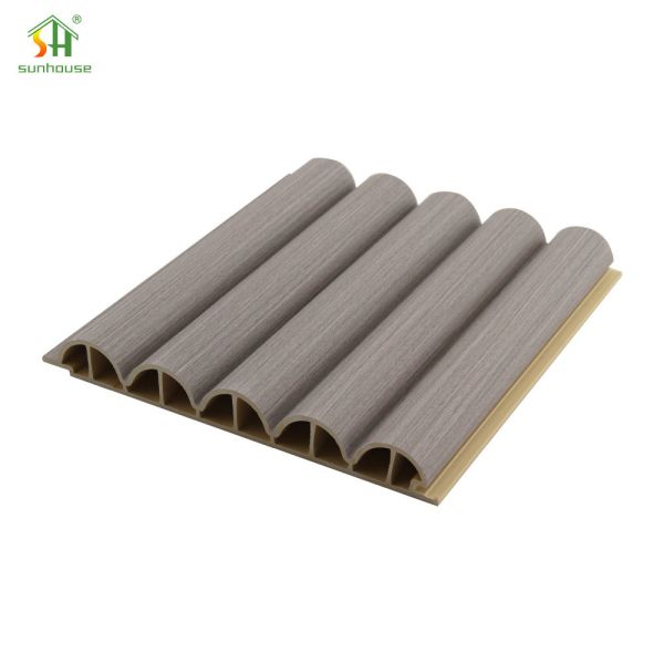Grey Wood Grain Modern 3D Semi-Circular Hollow Core WPC Wall Panel Grille for Interior Commercial Wall Cladding