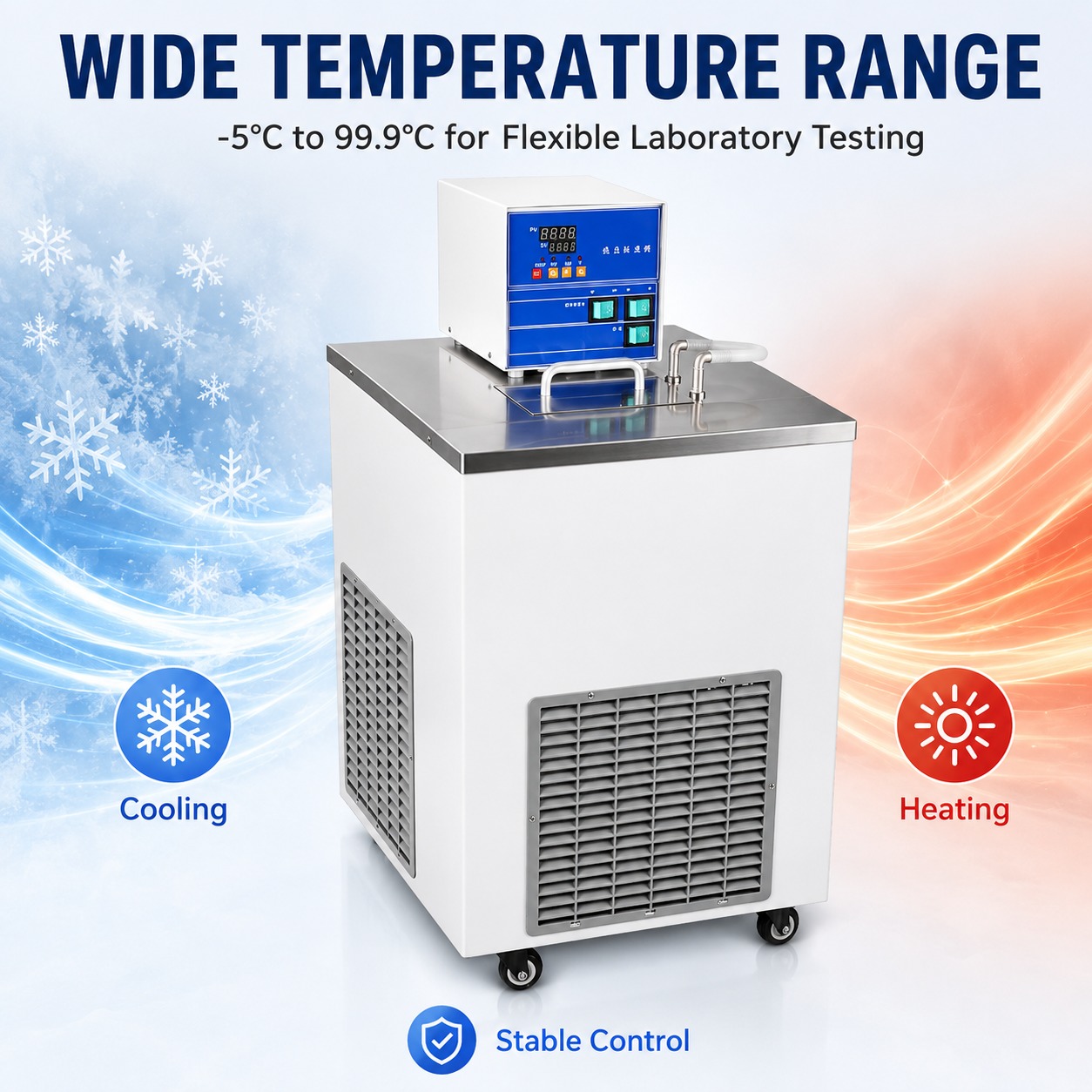 Heating Cooling Low Temp Water Bath Digital PID -5 to 99.9℃ Overheat Alarm for University Research Petroleum Chemical Equipment