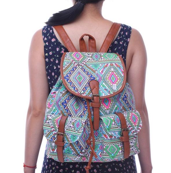 2016 Hot Ladies European and American printing canvas backpack straps pocket