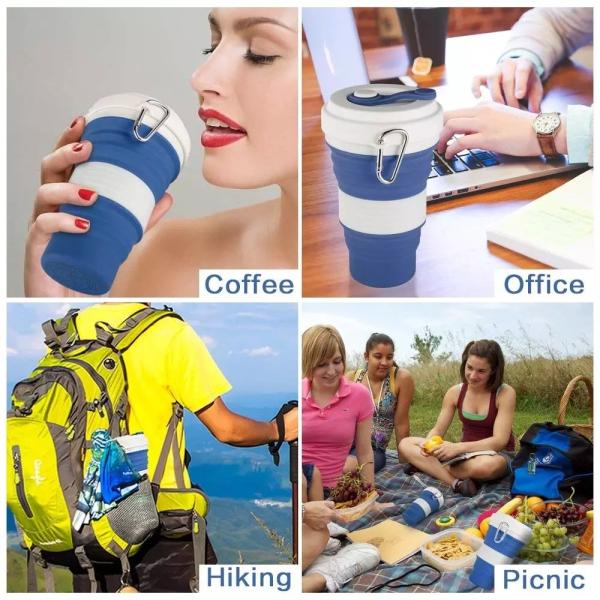 OEM Logo 550ML Colorful Collapsible Silicone Coffee Cup