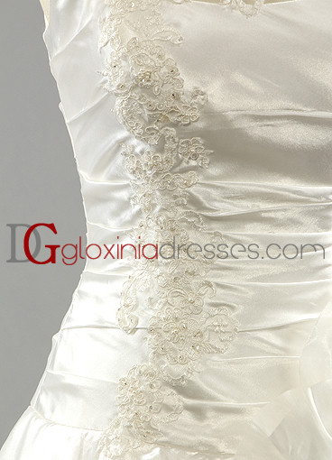 2013 A-line off-the-shoulder train pleated beaded lace satin ivory bridal dresses BDGD1003