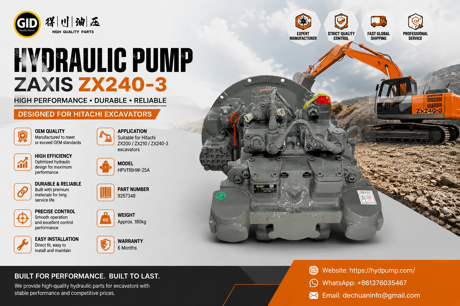 Komatsu PC200-6 Hydraulic Main Pump 708-2L-00421 Excavator Hydraulic Pump for PC200 PC220 PC230 PC240