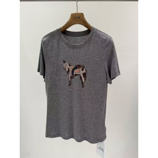 Spring and summer daily 82.3% Tencel 14.5% Wool 3.2% Spandex Black Coffee Cartoon Printed Tencel Wool T-shirt