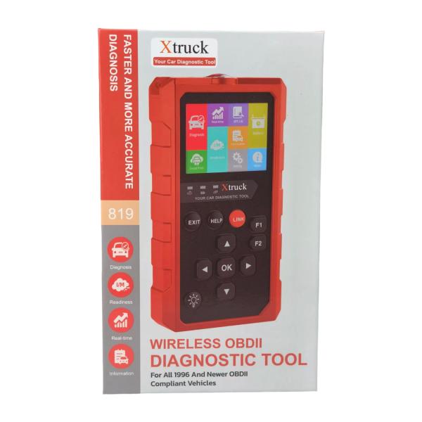 Xtruck 819 Handheld OBDII Scanner with Enhanced OBD2 Mode 6, 9 Major Protocols Support, and 2.8-inch IPS Display