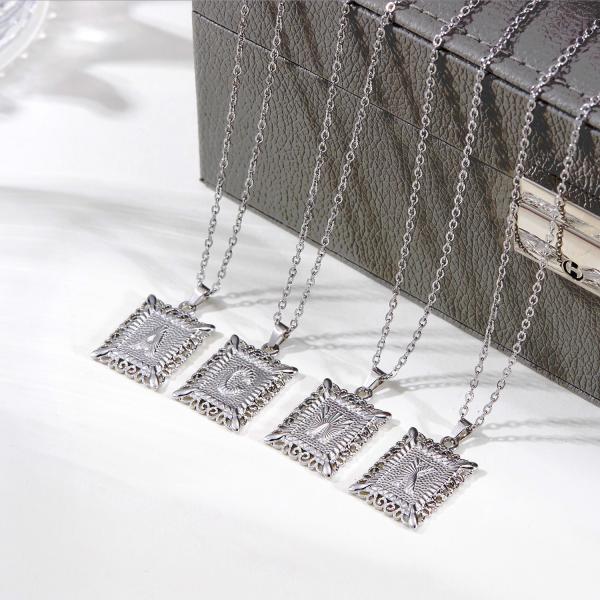 Fashion Letter Pendant Necklace Initial Stainless Steel Silver 18K Gold Initial Necklace Pendant Rectangle