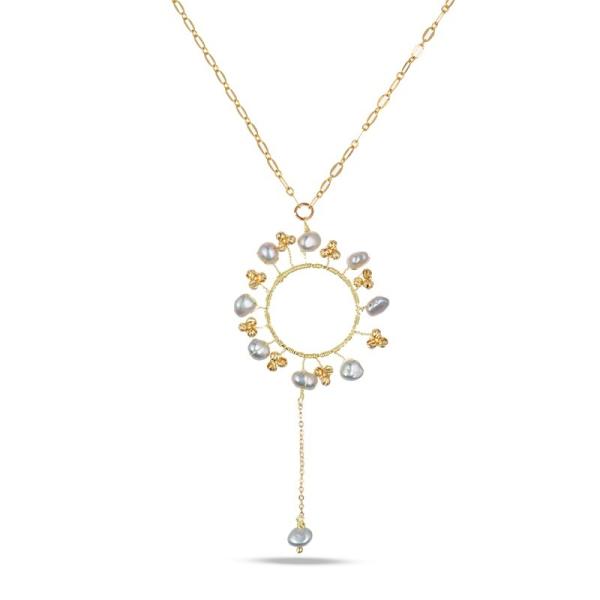 OEM Pearl Flower Pendant Beaded Necklace , Natural freshwater pearl necklace