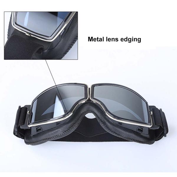 Silicone Strap Customizable Vintage Leather Motorcycle Riding Goggles for Helmet