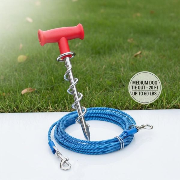 Steel Material Dog Tie Out Cable with 60 Lbs Capacity and 20 Foot Length for Medium Dogs