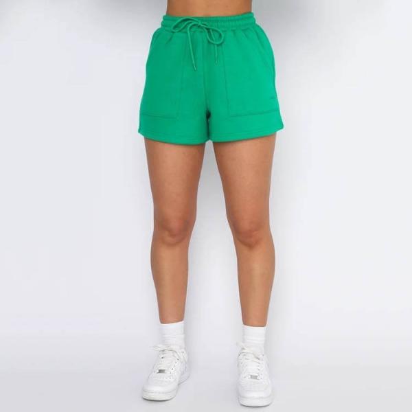 OEM Green Cotton Sports Wear Elastic Waist Drawstring Women Running Shorts