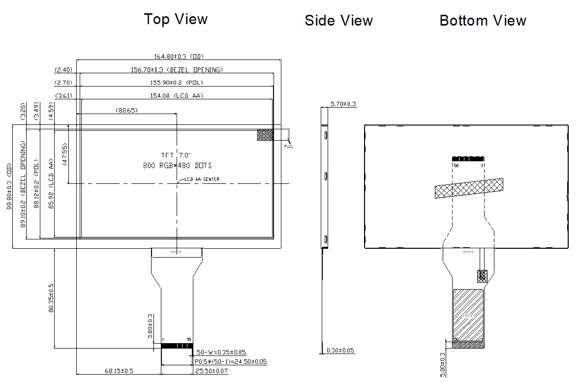 800x480 Resolution TN WV TFT LCD Touch Screen 7.0 Inch Industrial Grade RGB Interface