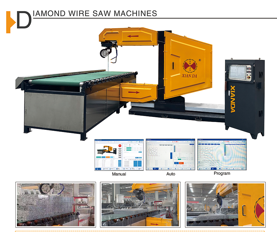 Vertical CNC Diamond Wire Saw Machine with 0-360° A-axis Full Rotation, Permanent Magnet Main Motor, and High Adjustable Wire Speed 20-40m/s