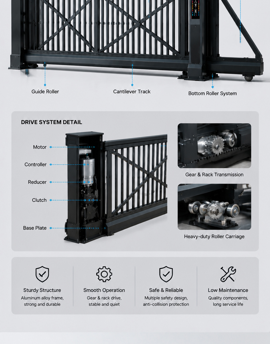 Outdoor Aluminum Electric Suspended Gate Automatic Sliding Style Environmentally Friendly for Entry Apartment Hotel Mall Use
