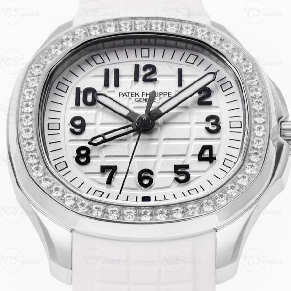 Patek Philippe Aquanaut Luce 5067A Moniteur Blanc Diamant Bézel Femmes Luxe Montre sur la courroie en caoutchouc blanc Quartz Suisse