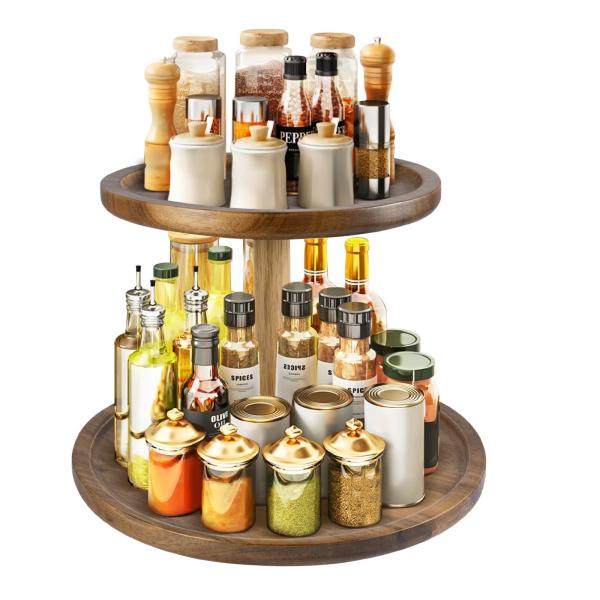 Organizador de plataforma giratória de bambu natural para cozinha moderna