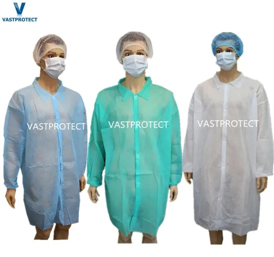 Открытый фронтовый белый PP SMS микропористый униформенный визитный пальто